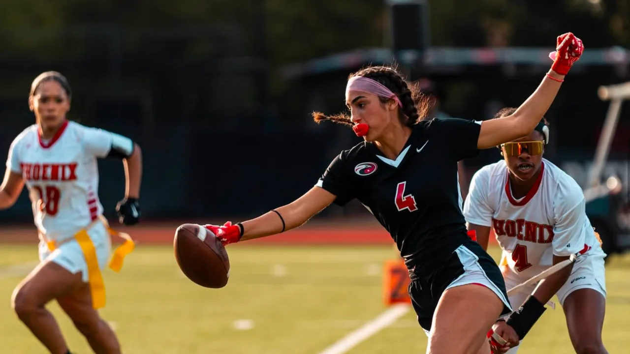 Carys McCreath breaking away with the ball in a Pirate Bay Krewe game
