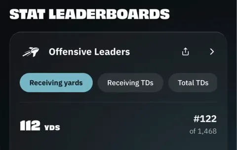Stat leaderboards on Sophia Johnson's profile: 112 receiving yards, ranked 122nd of 1,468
