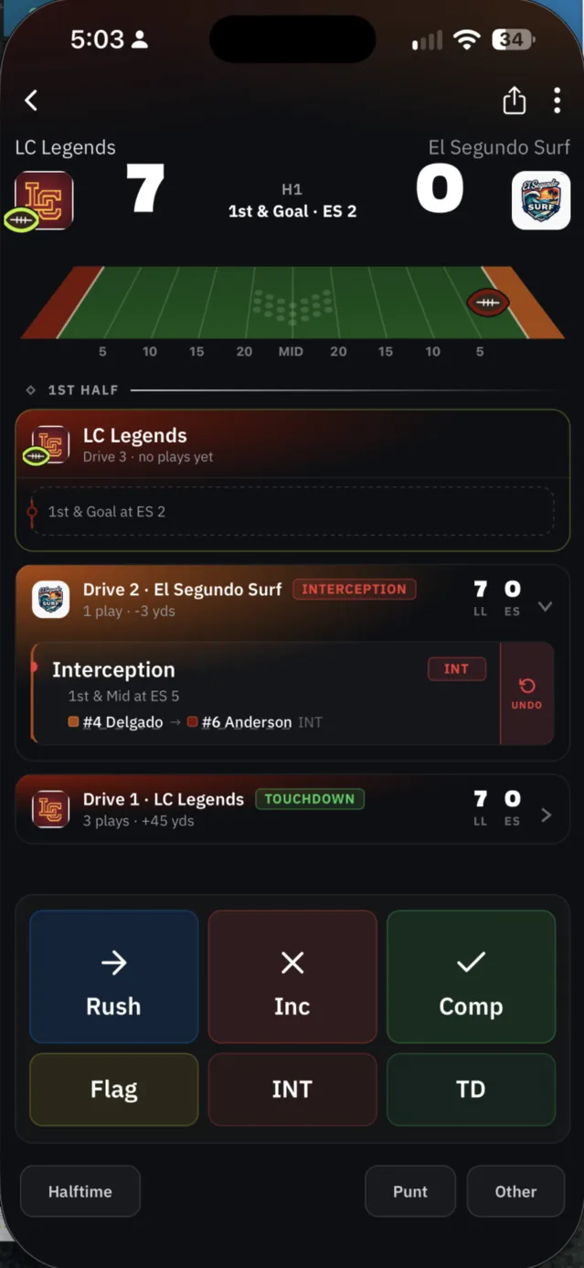 In-game statting on the field view