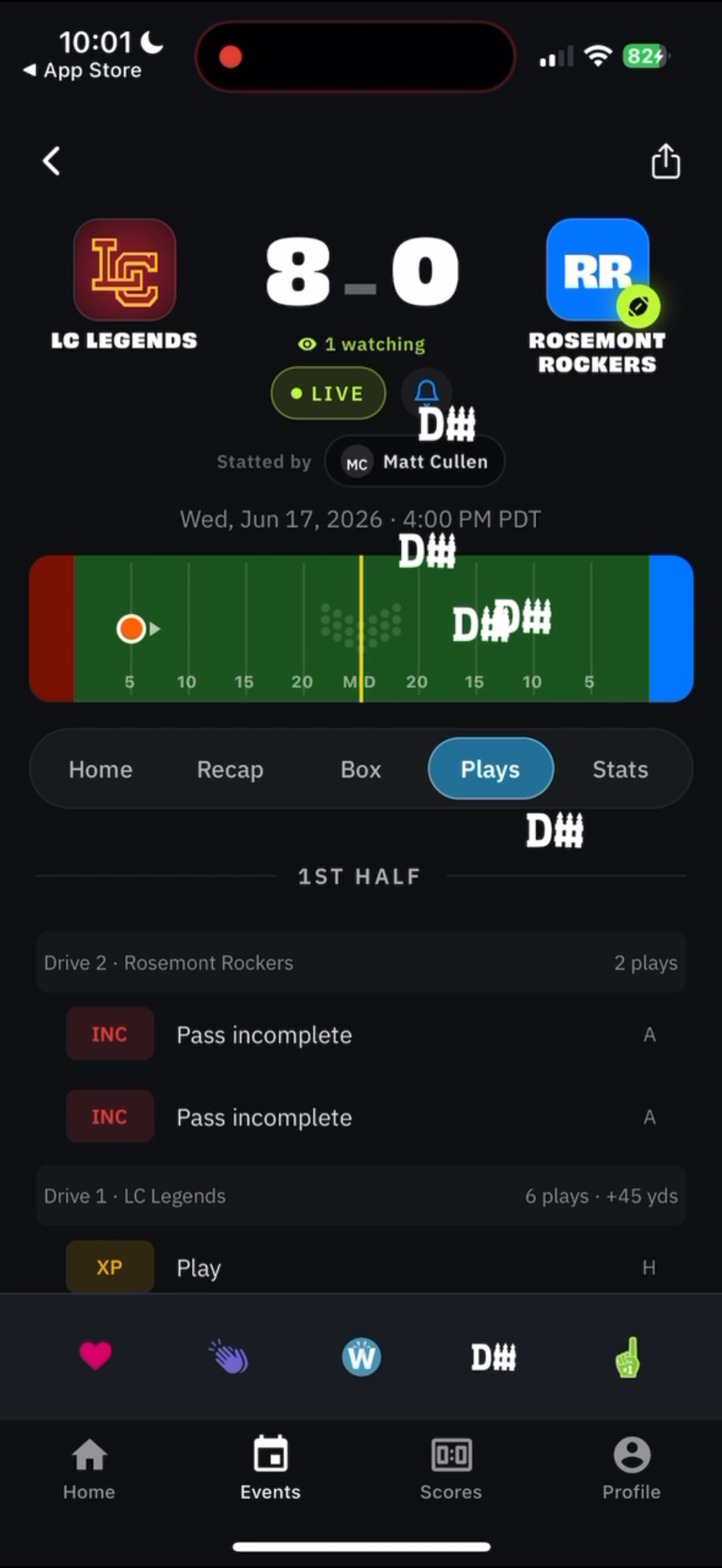BreakAway app — Live plays