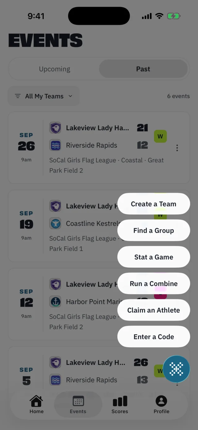 BreakAway iPhone: Quick actions, stat a game, run a combine (coach view)