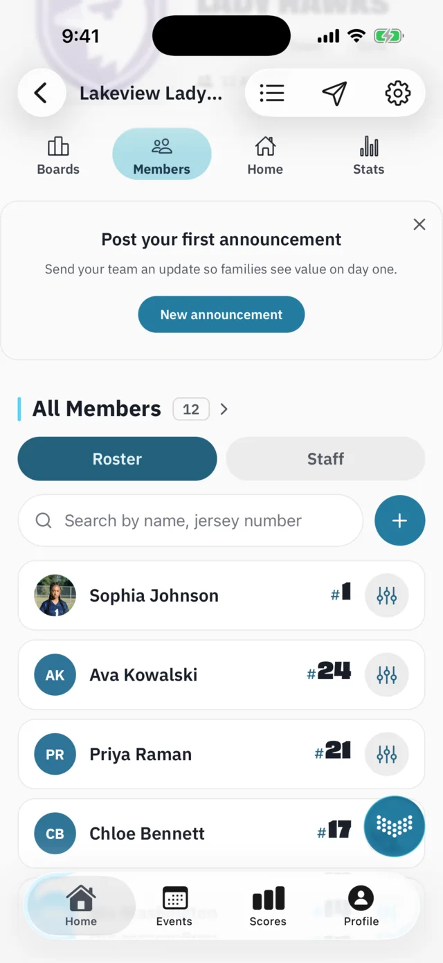 BreakAway iPhone: Roster, build it once (coach view)