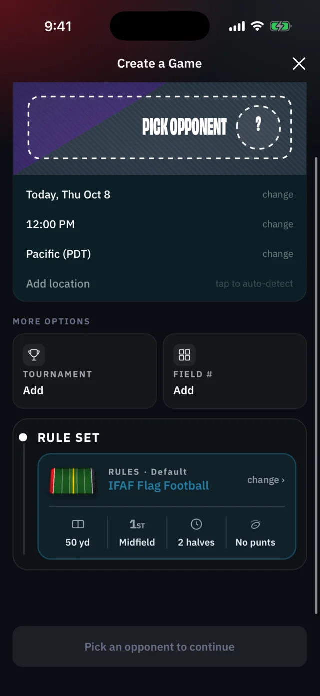 BreakAway iPhone: Create a game, pick a rule set (coach view)