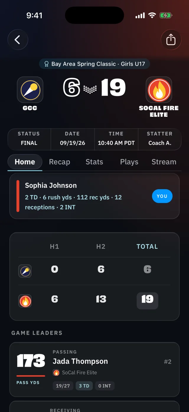 BreakAway iPhone: Game Center, score, leaders & your line (athlete view)