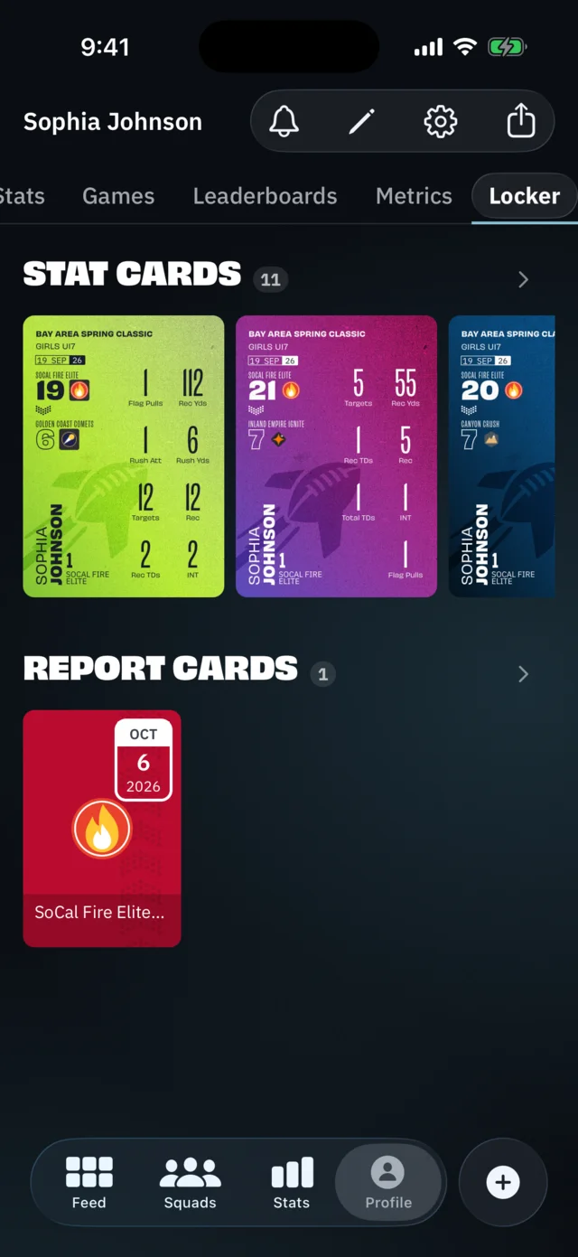 BreakAway iPhone: Locker, stat cards & report cards (athlete view)
