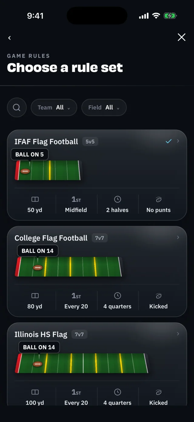 BreakAway iPhone: Rule sets, presets for every format (coach view)