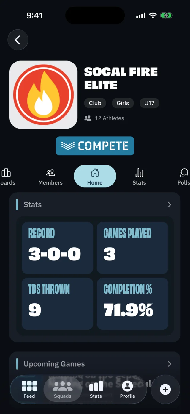 BreakAway iPhone: Team page, record & team stats (athlete view)