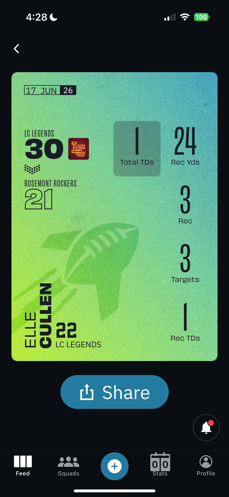BreakAway app — Stat card